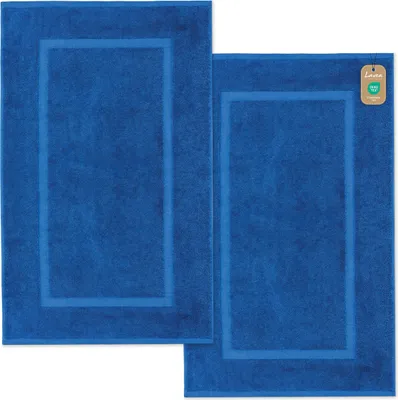 Zdjęcie produktu dla Zestaw 2 mat łazienkowych Lavea® 50 x 80 cm – antypoślizgowe, zmywalne maty łazienkowe wykonane w 100% z bawełny, seria ręczników Elena – chłonne, wytrzymałe – kolor niebieski królewski