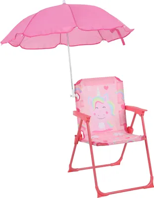 Produktbild von Relaxdays Kinder Klappstuhl, Campingstuhl mit Sonnenschirm, HBT: 51,5x36x37,5 cm, Einhorn, Picknickstuhl outdoor, bunt