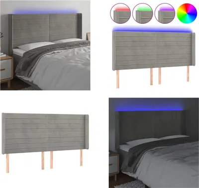 Produktbild von vidaXL LED Kopfteil Hellgrau 163x16x118/128 cm Samt - LED Kopfteil - LED Kopfteile - Kopfteil - Bett-Kopfteil