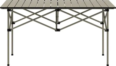 Produktbild von Campingtisch Klapptisch mit Aufrollbare Tischplatte X-Rahmen Gartentisch aus Aluminium leicht 2 Personen Beistelltisch Falttisch für Garten Balkon Camping 95 x 55cm Khaki |