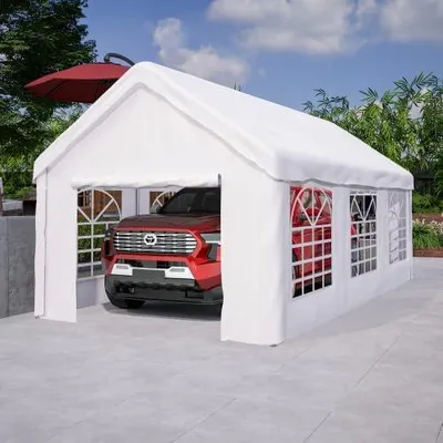 Produktbild von Winterfestes Garagenzelt 3x6 m mit Rolltor für Auto, SUV und LKW, Großes Zeltgarage mit stabilem Stahlgestell & abnehmbaren Seitenwänden, Grau