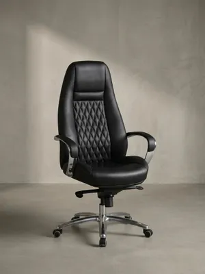 Produktbild von Chefsessel "Madrid" Echtleder, ergonomisch, Aluminium-Fußkreuz, bis 120 kg, 8 Stunden Sitzdauer. Schwarz, 70x68x130 cm | Kadima Design