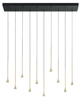 Productafbeelding van Susa LED-pendelarmatuur, 10 x 5 W, 4650 lm, 3000 K, dimbaar, in zwartmetaal/gesatineerd messing, beschermingsklasse IP20, in hoogte verstelbaar - Susa