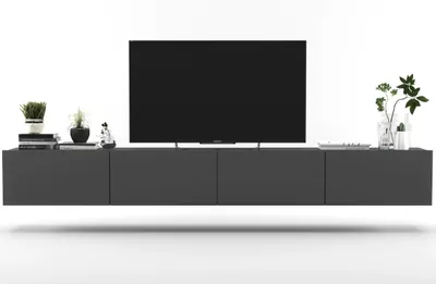 Produktbild von 2 Stk Hängende TV-Schrank 2 x Enjoy TV Loft Style Hängeschränke Hängend Modern Lindner Möbel 240cm x 30cm x 35cm Farbe: Graphit matt - Graphit mat
