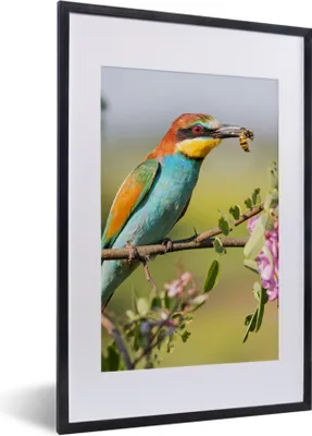 Produktbild von MuchoWow® Gerahmtes Poster Vogel - Bienenfresser - Blumen 40x60 cm - Poster mit Schwarzem Bilderrahmen Wandposter Rahmen Foto Bilder - Poster in Rahmen