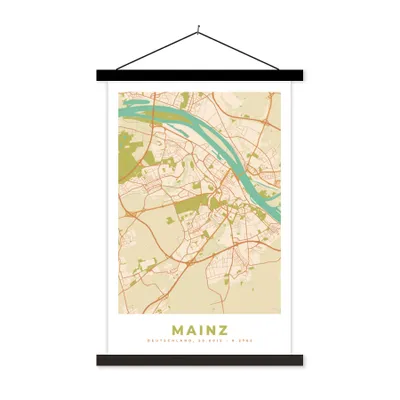 Produktbild von MuchoWow® Textilposter Karte - Mainz - Karte - Vintage - Stadtplan 120x180 cm mit schwarzem Rahmen - Fotos