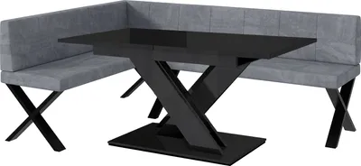 Produktbild von MEBLINI Eckbank für Esszimmer mit ausziehbarem Tisch - Küchenbank - Essecke - Sitzecke Küche - PETER - X-Beine 142x196x87cm Links - Grau Samt/B Schwarz Hochgl.