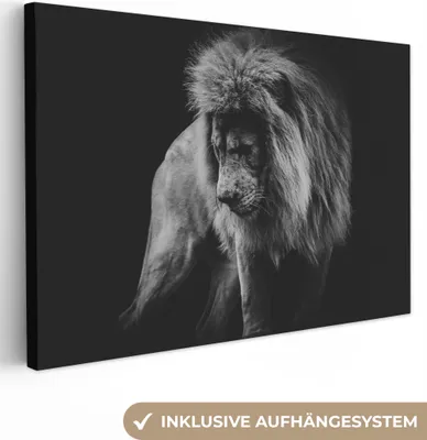 Produktbild von OneMillionCanvasses® - Leinwandbilder - 150x100 cm, Löwen - Porträt - Schwarz - Weiß, Wandbilder Kunstdruck Wanddekoration