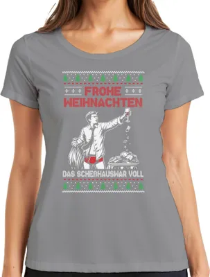 Produktbild von Frohe Weihnachten Sarkasmus - Ugly Christmas Sweater Damen T-Shirt, Grau, XL