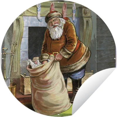 Produktbild von MuchoWow® Gartenposter Outdoor-Poster Rund Weihnachtsmann - Weihnachtsgeschenk - Vintage Ø 90 cm Gartendeko Rundes Poster draußen