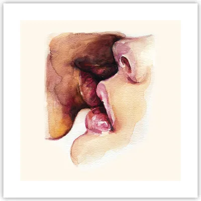 Produktbild von Poster - Poster ohne Rahmen - Kuss Mund Paar - 40x40 cm - Wand Bild - Wanddeko - Wandbilder - Kunstposter - Wandposter - Bilder - Kunstdruck - Wanddekoration - Wandbild - P2XAC40x40-5051