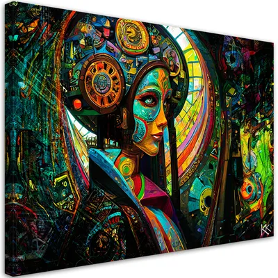 Produktbild von Leinwandbild Frau Abstrakt Surrealismus 90x60 Feeby Bunt bild für die wand bereit zum aufhängen