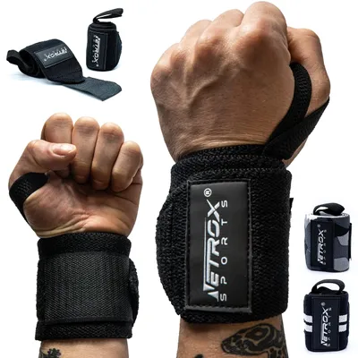 Immagine prodotto di Fasce per polsi per fitness e sport di forza | supporti per polsi da uomo e da donna (neri)