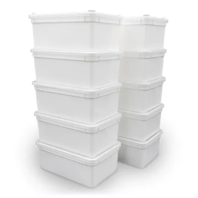Produktbild von 10x Aufbewahrungsbox mit Deckel 1,3 Liter weiß 18,5 x 12,5 x 7,5 cm – stapelbarer Organizer für Küche, Bad, Büro, Haushalt & Vorrat