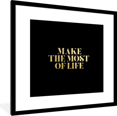 Produktbild von MuchoWow® Gerahmtes Poster Zitat - Leben - Gold - Schwarz 40x40 cm - Poster mit Schwarzem Bilderrahmen Wandposter Rahmen Foto Bilder - Poster - Plakat im Rahmen