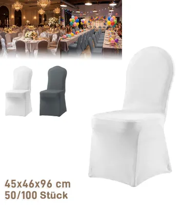 Imagen del producto de Funda elástica para sillas TANYEAR, color blanco, universal, para comedor, estirable. Paquete de 50 unidades