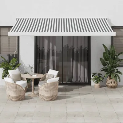 Obrázek produktu pro Maison Exclusive – výsuvná markýza v antracitové a bílé barvě, rozměry 4 x 3 m, látka a hliník