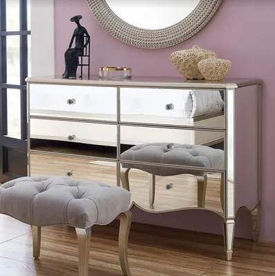 Produktbild von Casa Padrino Neoklassik Kommode Silber 141 x 48,5 x H. 95 cm - Verspiegelte Massivholz Kommode mit 6 Schubladen - Möbel im Neoklassischem Stil