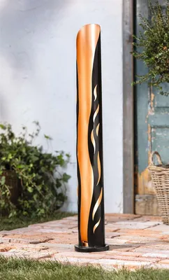 Image de Colonne LED solaire "Flamme" en métal, noir / cuivre, hauteur 102 cm, colonne décorative, fiche de jardin, décoration lumineuse pour l'extérieur