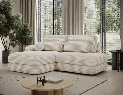 Produktbild von Ecksofa RIPELI L-Form mit Schlaffunktion & Bettkasten – Modernes 3-Sitzer Sofa, Wellenfederung, 217 × 175 cm – Modullo 18, Beige, Ottomane Links