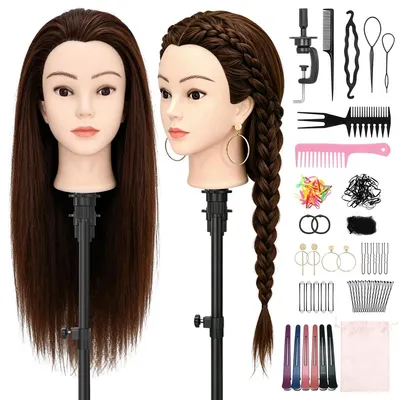 Produktbild von Übungskopf Friseurkopf Übungspuppe - 61 cm - 80 % Echthaar - Braun - Für Schneiden und Stylen