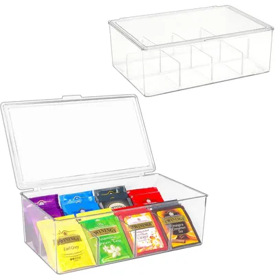 Teebox 2er Set, 16 Fächer, stapelbar, transparent, Kunststoff