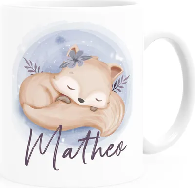 Produktbild von Kinder-Tasse Fuchs-Motiv personalisierte Namenstasse aus Keramik für Kinder Jungen Mädchen SpecialMe® weiß Keramik-Tasse