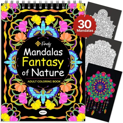 Productafbeelding van Mandala Kleurboek Volwassenen met 30 Ontwerpen | Mandala Dotting Kleurboek | A4 | Premium Papier | Spiraalbinding (Nacht)