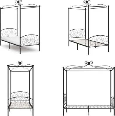 Produktbild von vidaXL Himmelbett Gestell Schwarz Metall 90 x 200 cm - Bettgestell - Bettgestelle - Bettrahmen - Bett