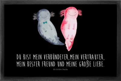 Produktbild von Mr. & Mrs. Panda fußmatte Axolotl Freundin 50 x 75 cm - Schwarz - Geschenk, Valentinstag, Schmutzfangteppich, Schmutzmatte, Lurche, Türmatte, flurmatte, Liebe