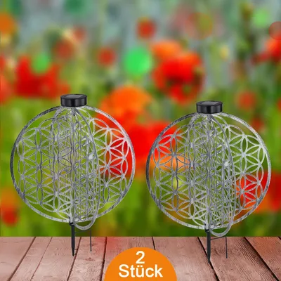 Produktbild von Solarleuchte Garten 2er Set Scheibe Rund Solarlampe Außen Außenleuchte Solar