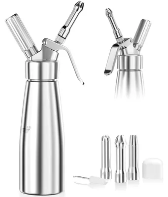 Sahnesiphon 500 ml, Aluminium, 3 Edelstahldüsen, inkl. Reinigungsbürste