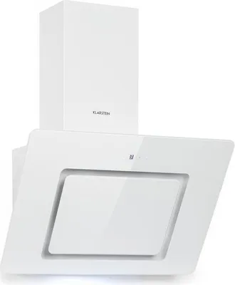 Produktbild von Klarstein Sofia 60 digestoř, šikmá, 60 cm, EEK B, 300 m³/h, odsávání vzduchu, možnost recirkulace, LED osvětlení, dotykové ovládání, skleněný kryt, digestoř, nástěnná digestoř, bílá