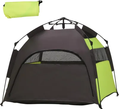Produktbild von Haustierzelt Hundezelt Outdoor Tierzelt, 110 cm x 110 cm x 85 cm. Bodenspieße +  Transporttasche. Grün + Schwarz