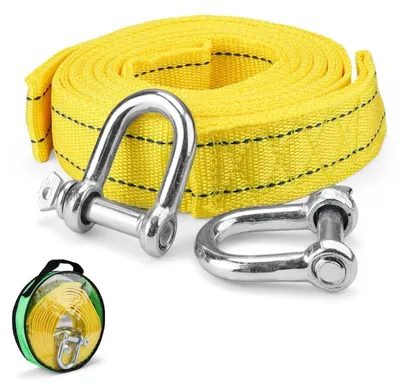 Obrázok produktu pre Ťažné lano, nosnosť 5 ton, dĺžka 4 metre, šírka 4,3 cm, s 2 U-háčikmi a úložnou taškou