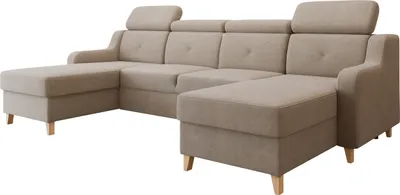 Produktbild von MIRJAN24 Wohnlandschaft Marbella U, Wohnzimmer Ecksofa mit zwei Bettkästen und Schlaffunktion, U-Form, Holzfüße, Einstellbare Kopfstützen (Farbe: Paros 02)