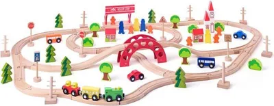 Obrázok produktu pre WOODY Vláčkodráha s mostom a zástavkou, 90 dielov