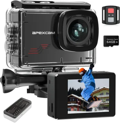 Productafbeelding van Actiecamera 4K 60FPS - 64MP - WiFi - Waterdicht tot 40 m met behuizing - Incl. 64GB kaart en accessoires