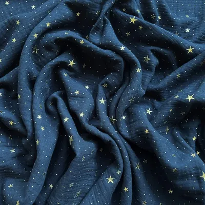 Produktbild von Musselin double gauze dunkel navy (Dark Navy) mit goldenen Sternen