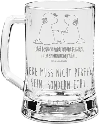 Produktbild von Mr. & Mrs. Panda Krug Axolotl Liebe - Transparent - Geschenk, Paar, Bierhumpen, Humpen, Bierkrug Mit Gravur, Valentinstag, Seidel