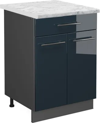 Produktbild von Küchenunterschrank Vicco Fame-Line Dunkelblau Hochglanz 60 cm mit Schublade, AP Marmor, Model 48804