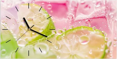 Produktbild von Wanduhr aus Glas mit Motiv Limetten Spritzer- 60 x 30 cm - inkl. Aufhängesystem