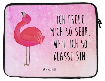 Produktbild von Mr. & Mrs. Panda Laptop Tasche Flamingo Stolz 33 x 42 cm - Aquarell Pink - Geschenk, Laptoptasche, Hülle, Mama, Schutzhülle, Case, Rosa