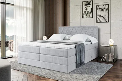 Produktbild von ALTDECOR Boxspringbett mit 2 Matratzen und Topper - 180x200 cm - LEPARO KING - Grau Monolith 84 - Polsterbett mit, H3- und H4- Matratzen, Bettkasten und Lattenrost, Bett mit Stauraum