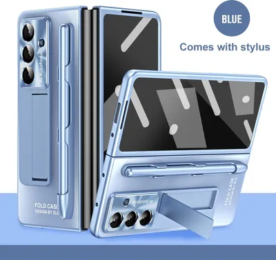 Immagine prodotto di Custodia rigida in PC per Samsung Galaxy Z Fold 7 con protezione dello schermo e dell'obiettivo, supporto e porta stilo Blu