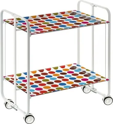 Produktbild von DON HIERRO - Klappbarer Servierwagen BAUHAUS mit Rollen – Metallgestell weiß, 2 Ebenen, 4 Positionen