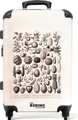 Obrázek produktu pro NoBoringSuitcases.com® Velký kufr - Ilustrace - Ovoce - Černobílý - Vintage - Kombinovaný zámek TSA - Pevná skořepina na kolečkách - 72 litrů - Cestovní kufr - 66 cmKufr střední 67x43x25 cm, 72L,
