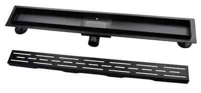 Duschablauf 80 cm, Edelstahl, selbstreinigend, Geruchsverschluss, schwarz