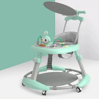 Image de Support pour apprendre à marcher pour bébé - Appareil d'apprentissage de la marche - Protection anti-basculement - Réglable en hauteur sur 6 positions - En lin - Pour les bébés de 6 à 18 mois - Vert