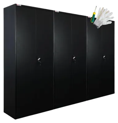 Produktbild von Mega Deal | 3x Flügeltürenschrank ELEPHANT mit 2 Türen, abschließbar | HxBxT 180x80x40cm | 6 Fächern & Kleiderstange | Stahl mit Pulverbeschichtung | Schwarz | Spind Garderobenschrank Metallschrank Werkstattschrank Mehrzweckschrank
